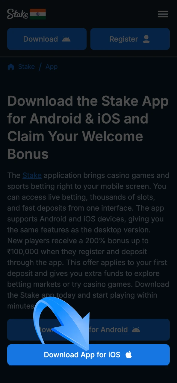 Visit Stake official website and click on iOS button.