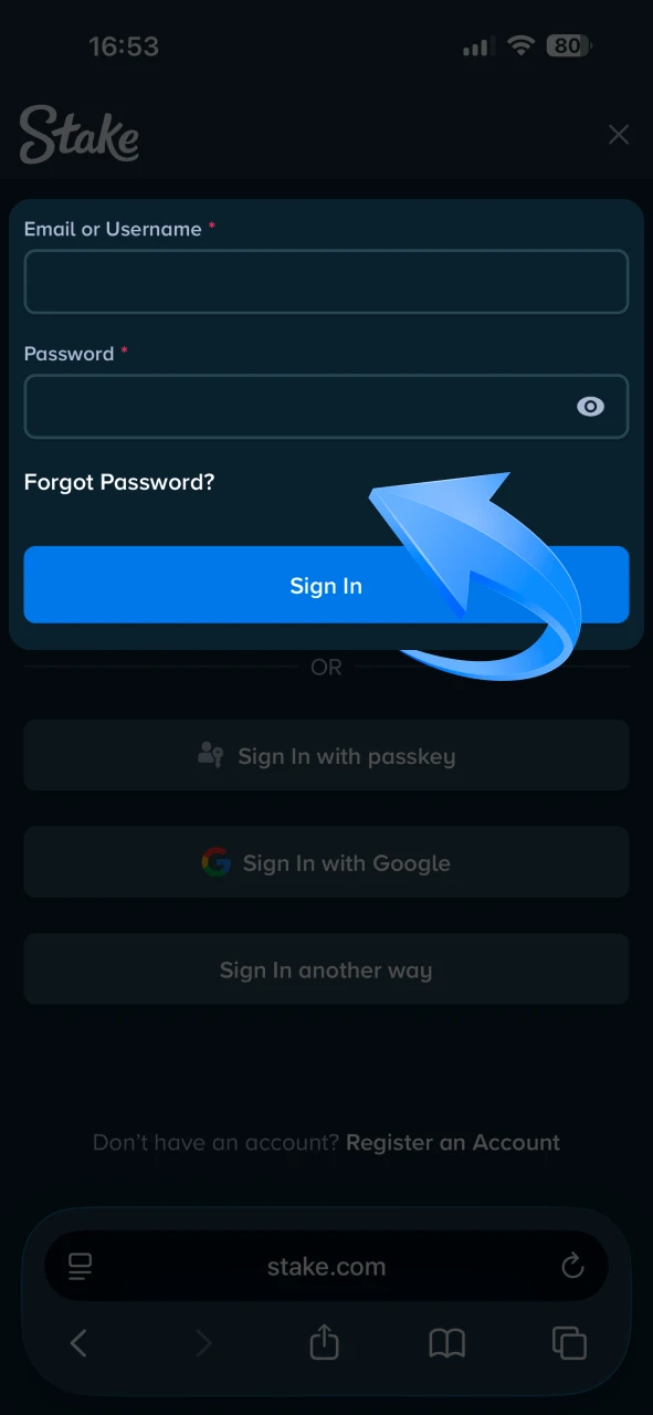 Log in to your existing account on Stake platform.