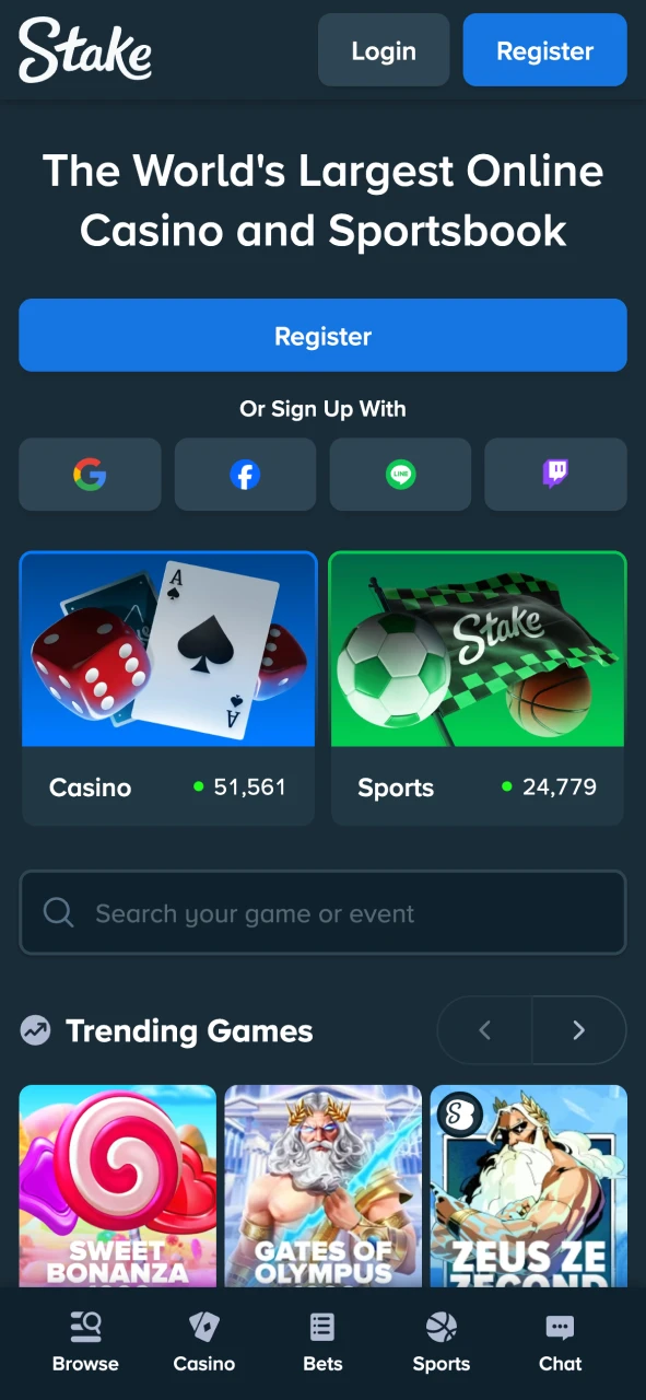 Open the main page of Stake official app.