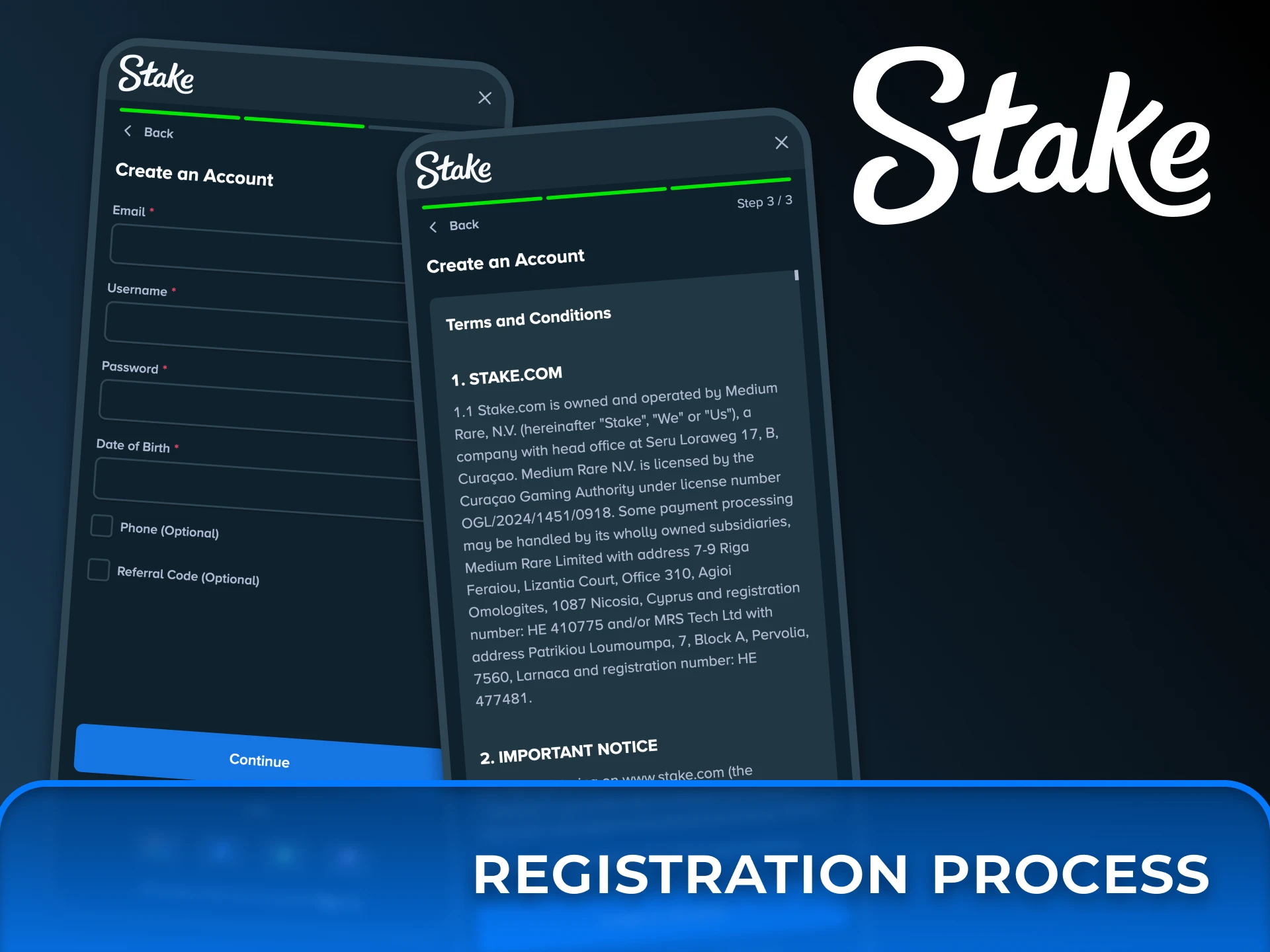 Create an account through the Stake mobile app easily.
