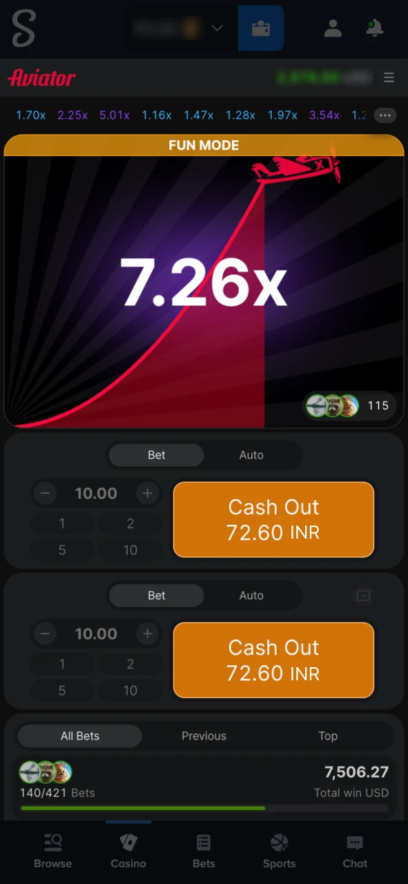 Open Stake Aviator game and place your bet to start winning.