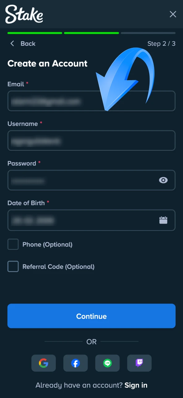 Click on the button to start Stake registration process.