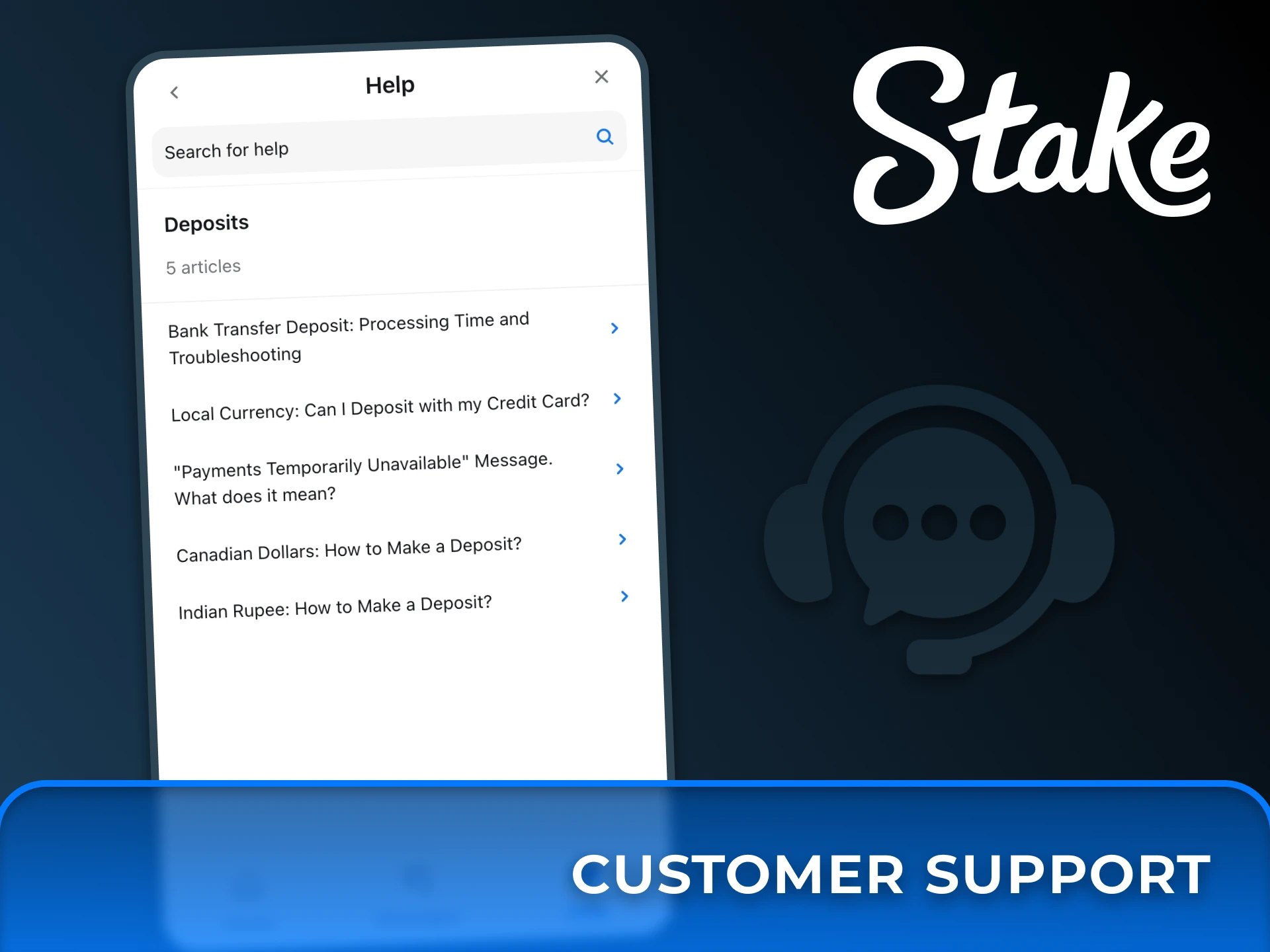Get assistance about deposit issues from Stake support team.