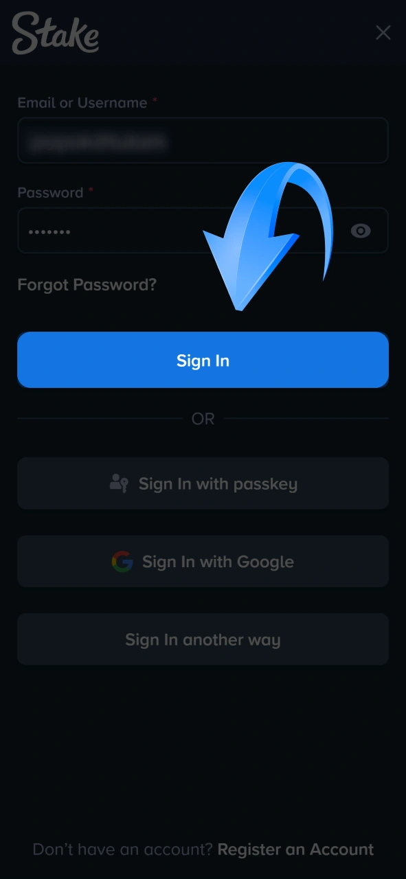 Access your account by entering your credentials or using a passkey for a secure sign-in experience at Stake.