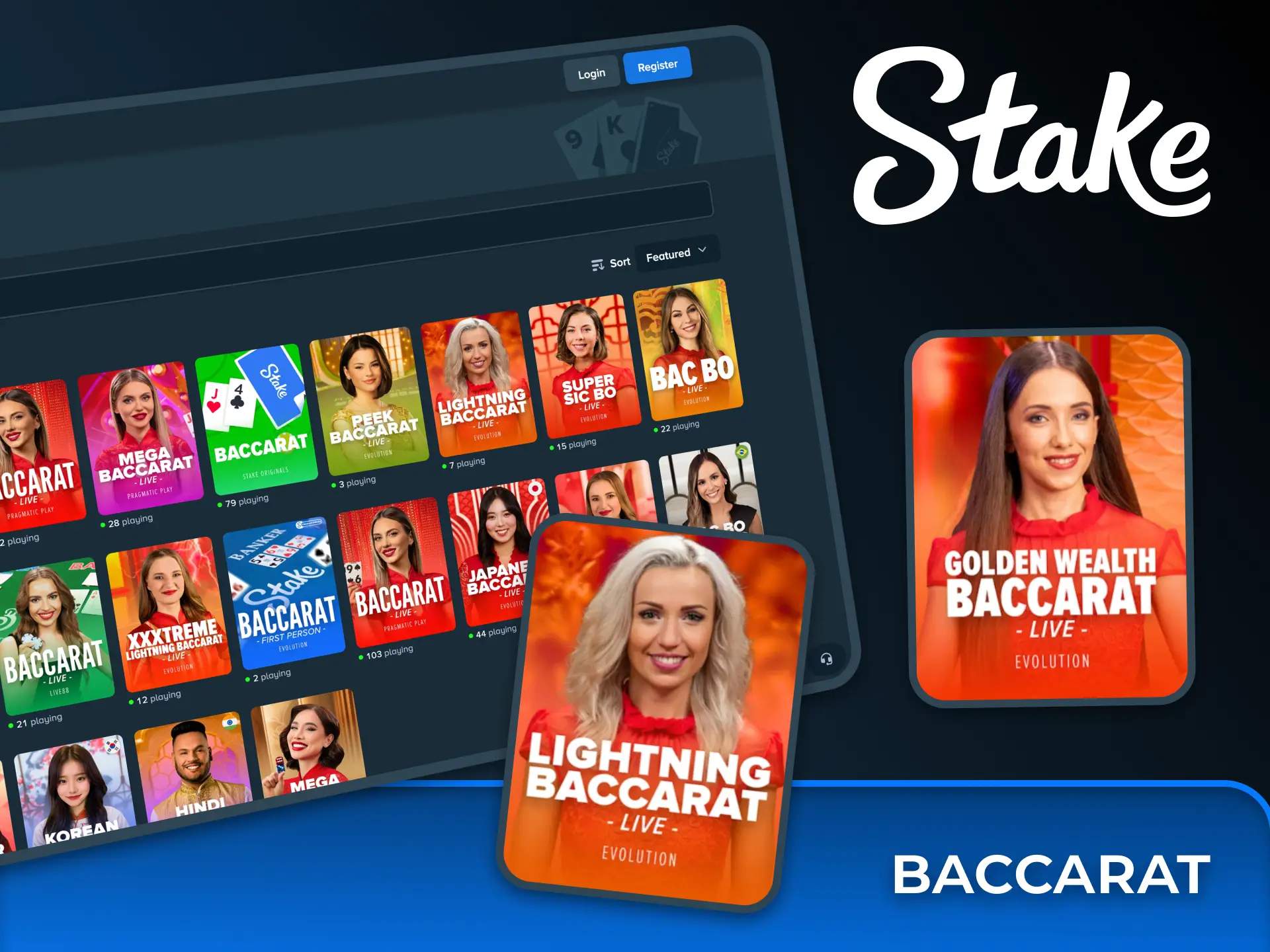 Try yourself in baccarat live games at Stake and win big.