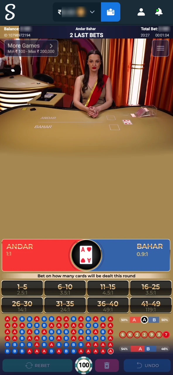 Choose the Stake live game and place your bet.