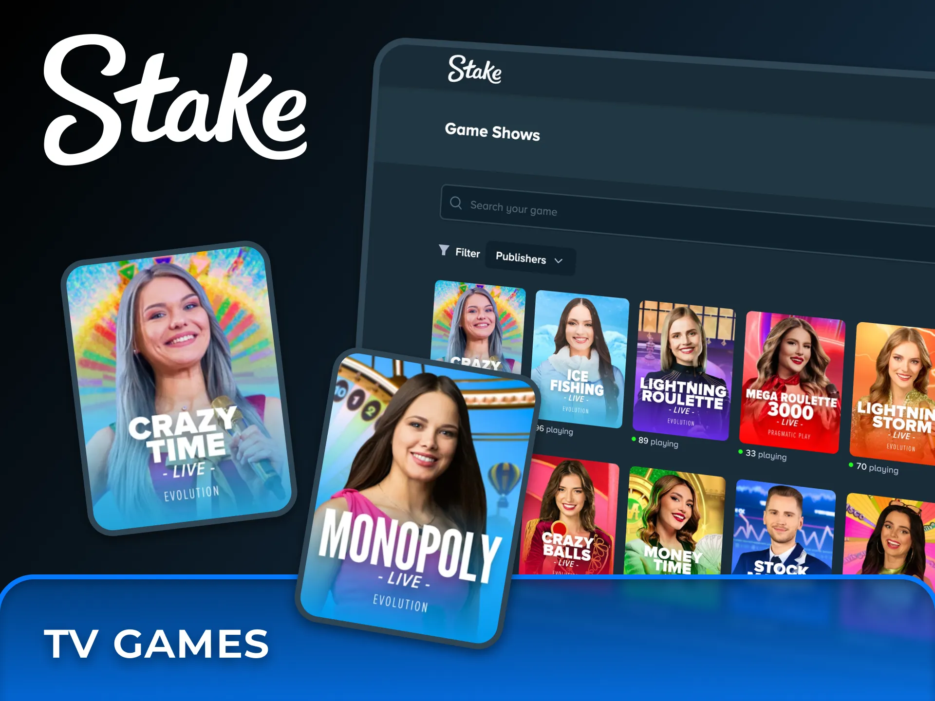 Win big prizes at Stake TV casino games.