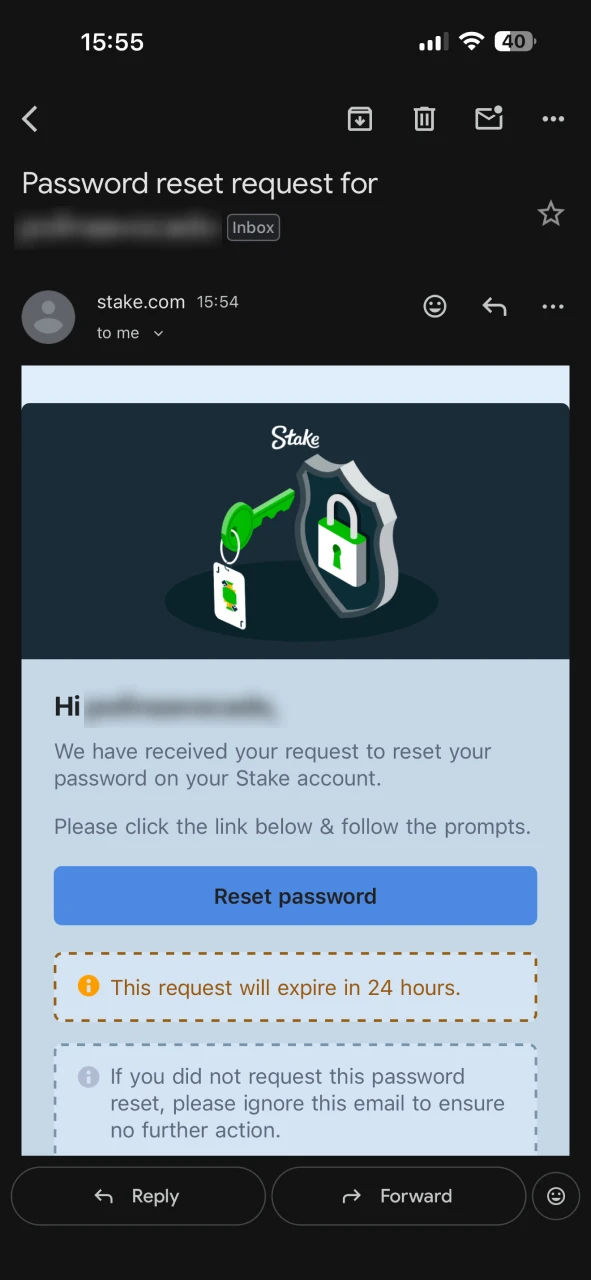 Go to your inbox and found a Stake password reset email.