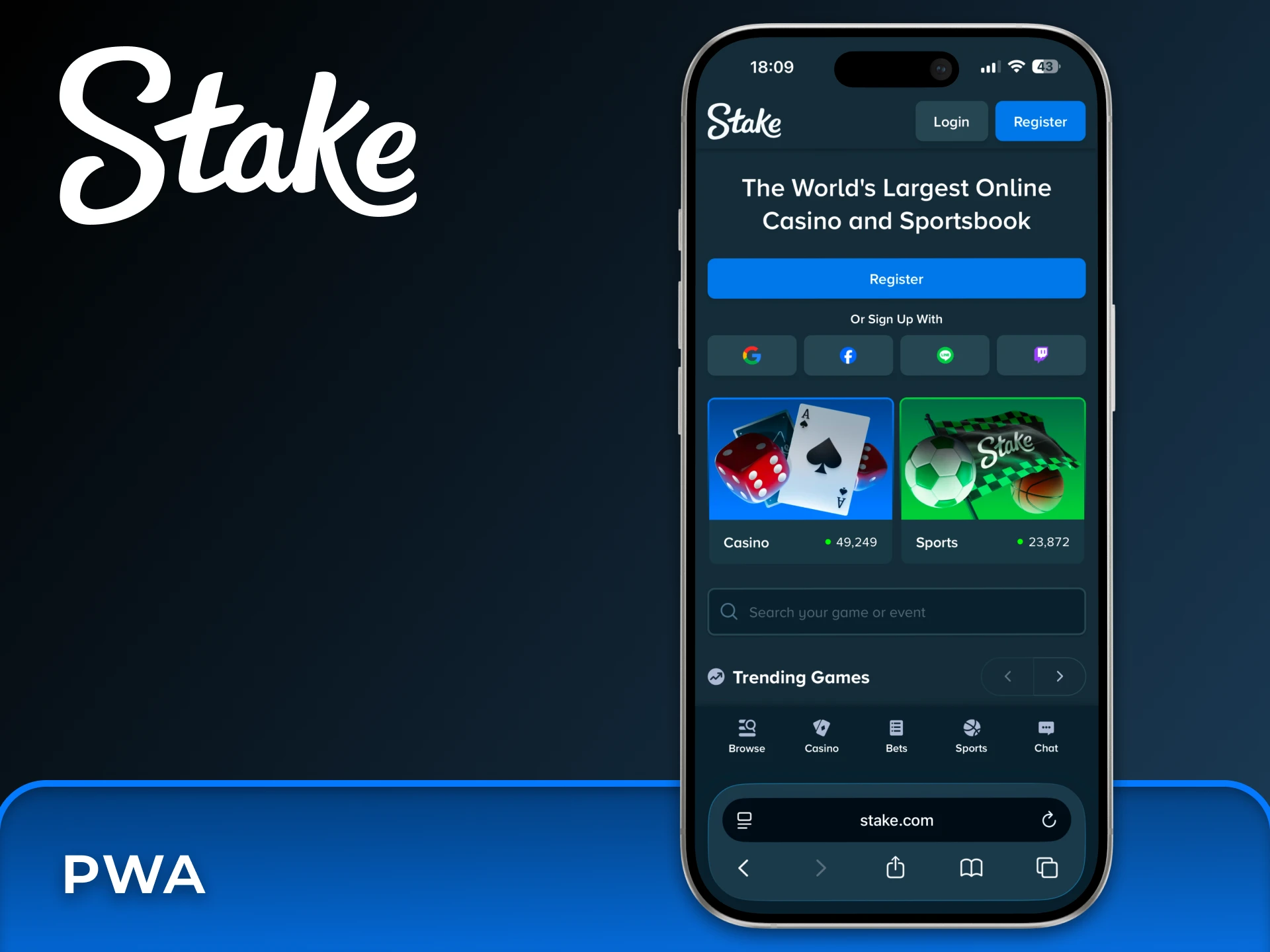 You can use the progressive web app of Stake platform.