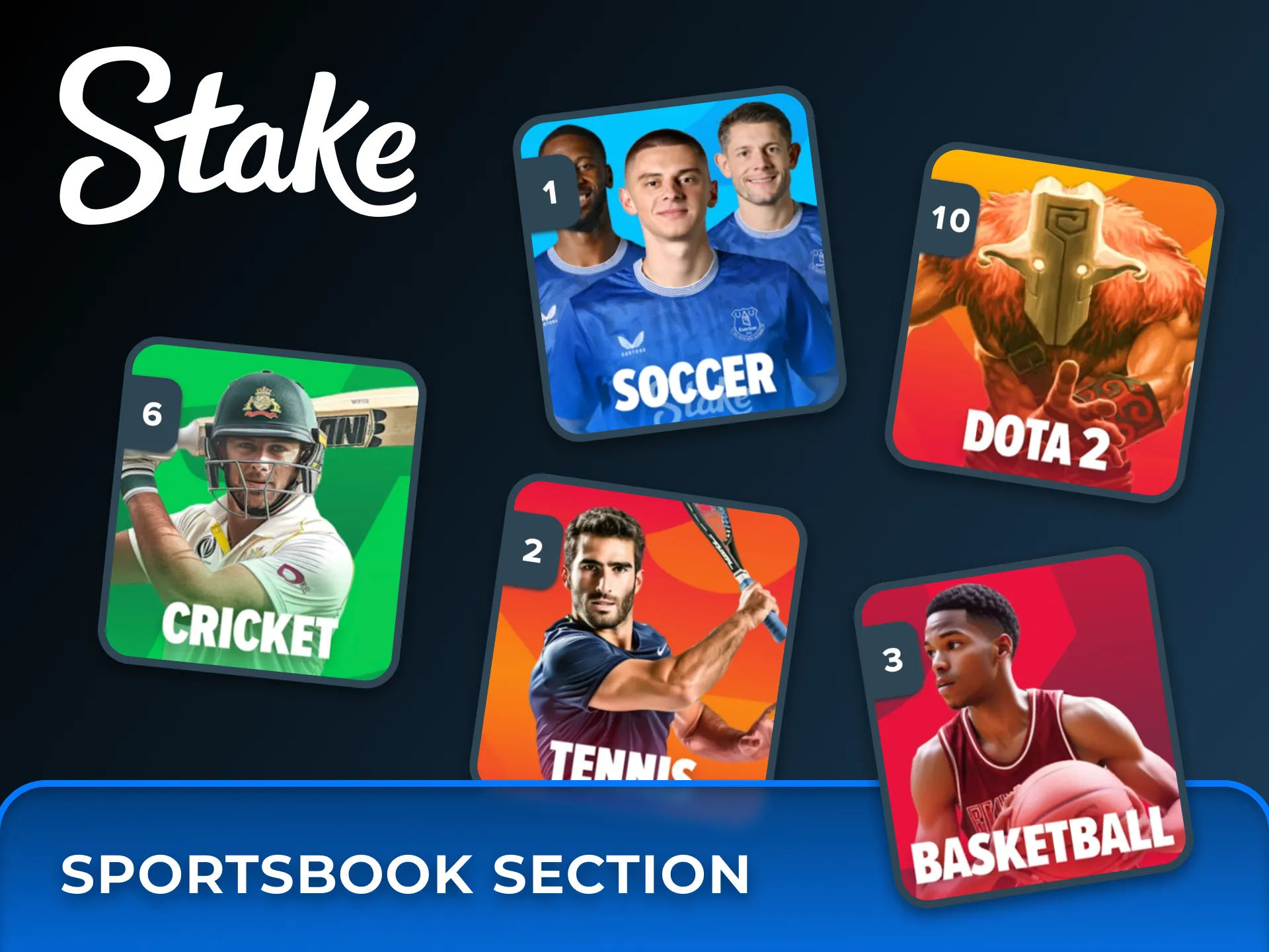 Stake offers you a wide selections of sports to bet.