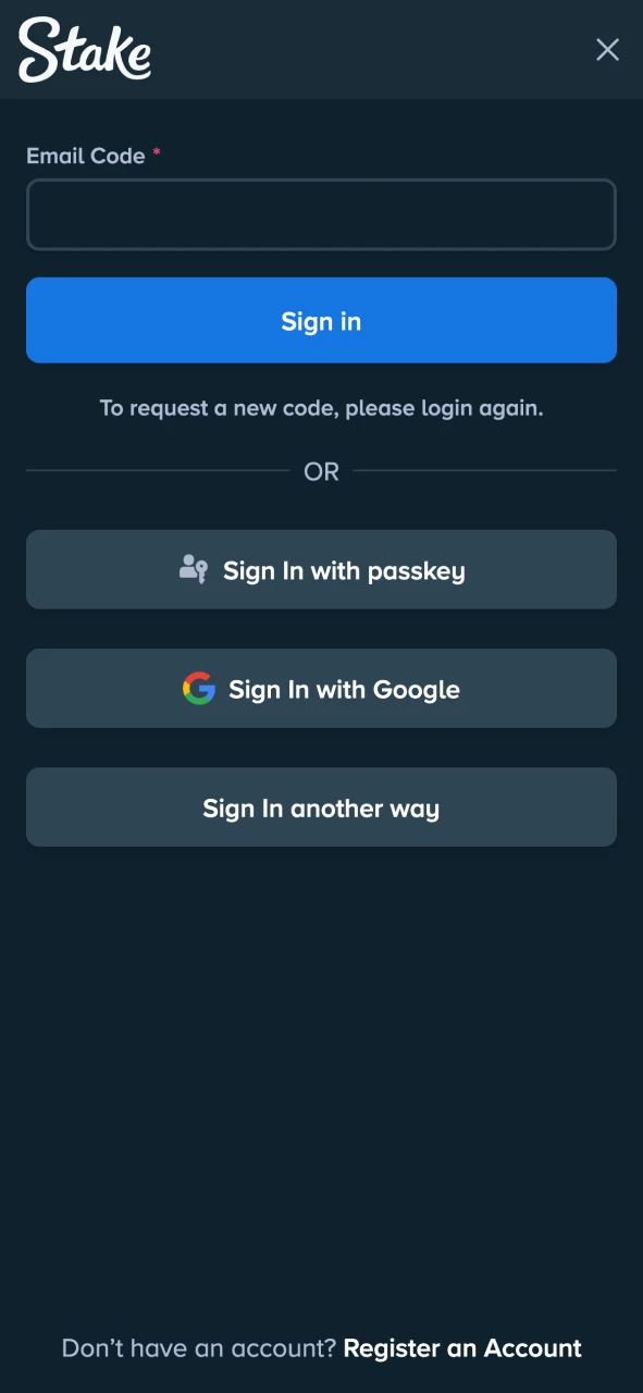 Enter a verification code that Stake sent to your email.