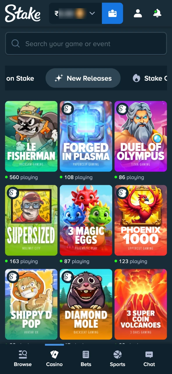 Play casino or place bets to meet Stake wagering requirements.