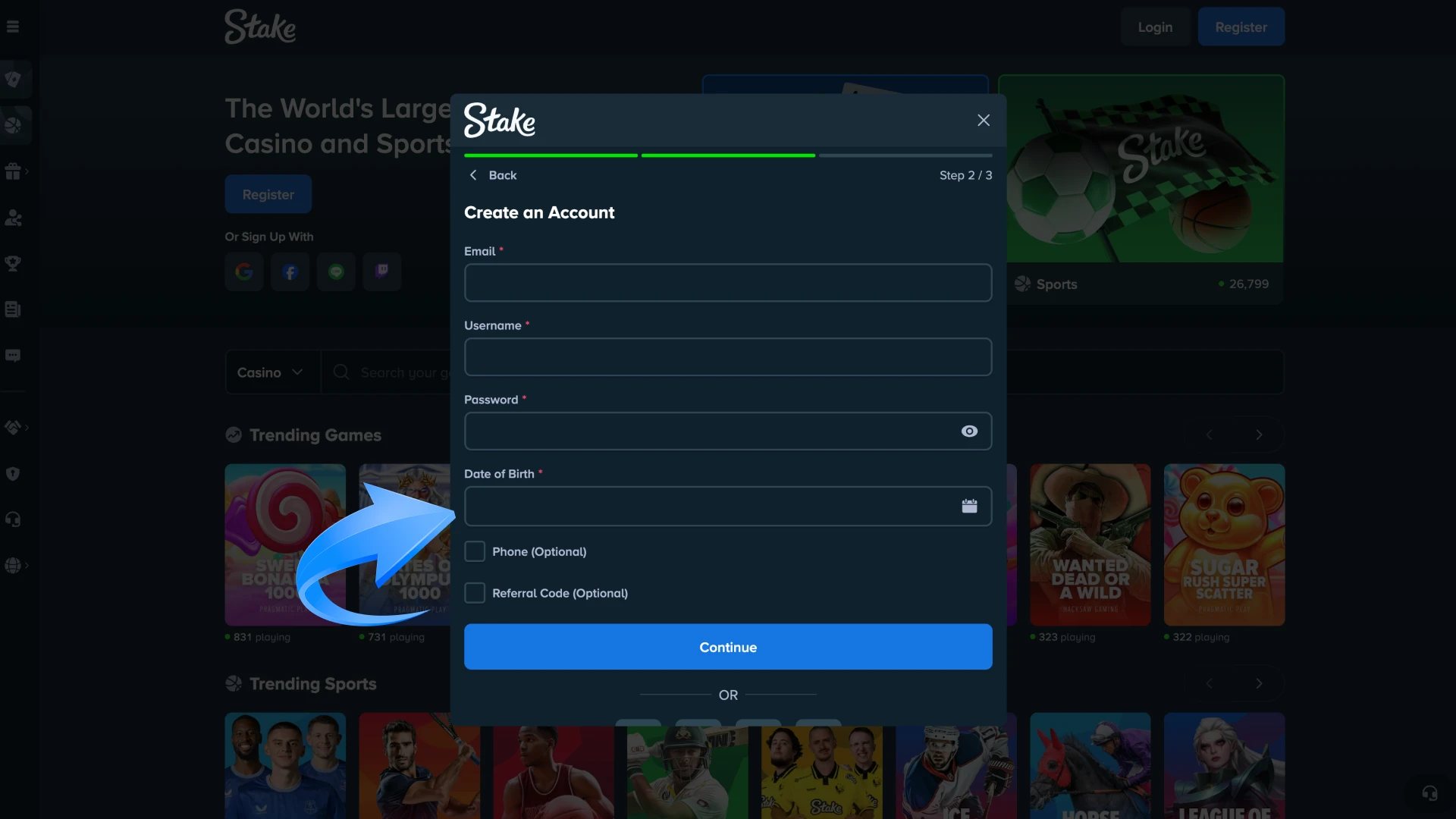 Complete filling your profile at Stake platform.