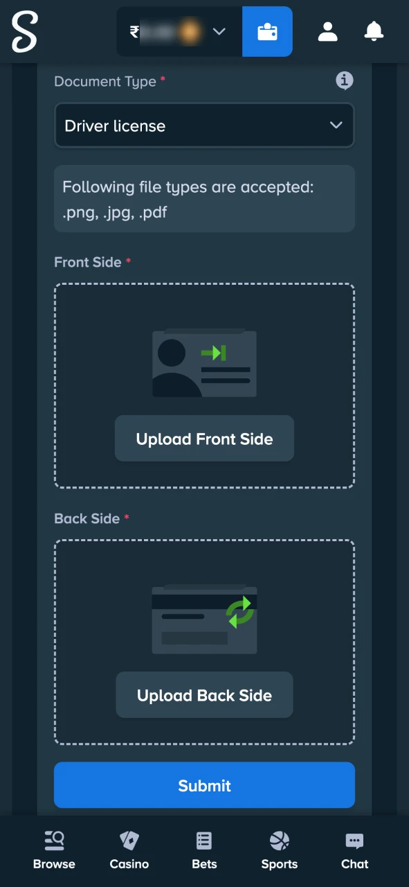 Upload a photo of your government-issued ID at Stake.