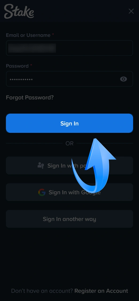 Enter your email or username and password to securely sign in to your player account at Stake.