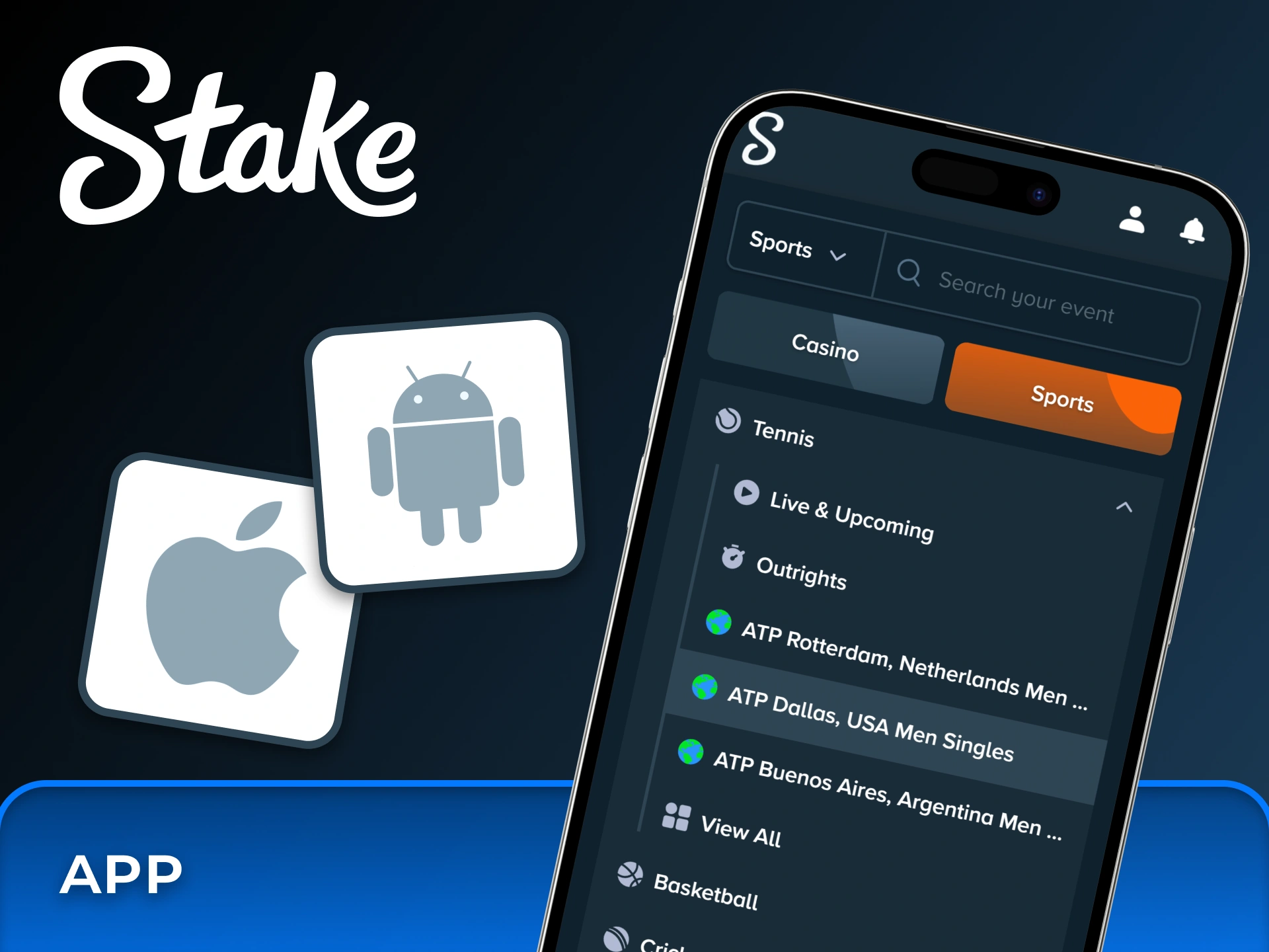 Easily add the Stake web app to your home screen on Android and iOS for instant access to tennis betting.