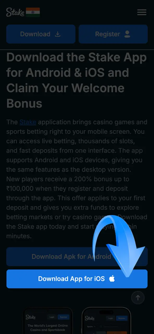 Visit Stake official website and click on iOS button.