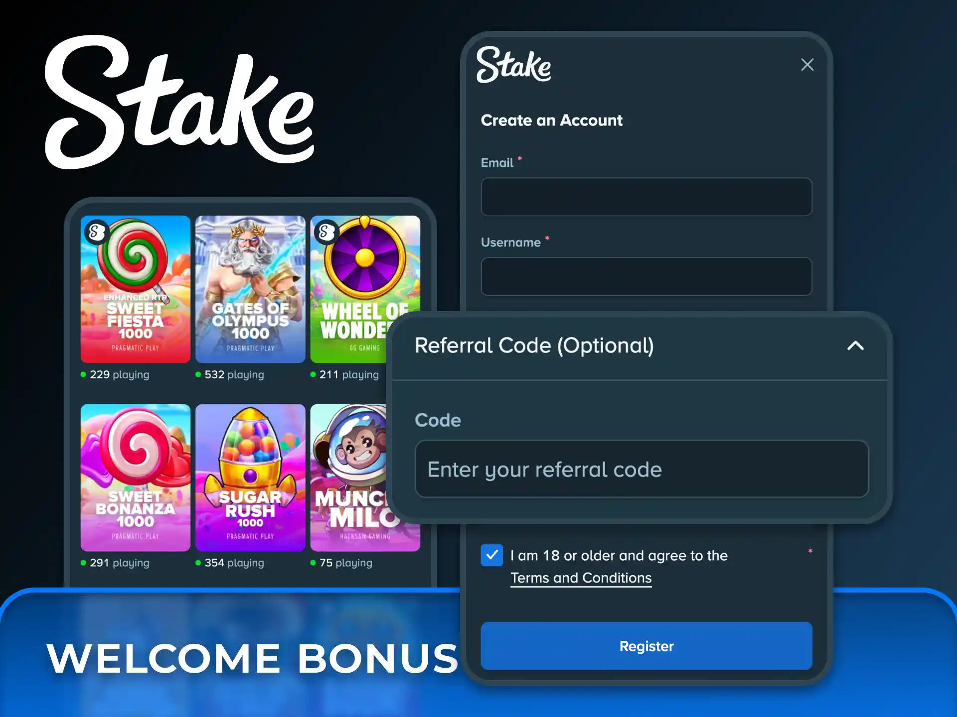 Receive a welcome bonus on your first deposit at Stake.