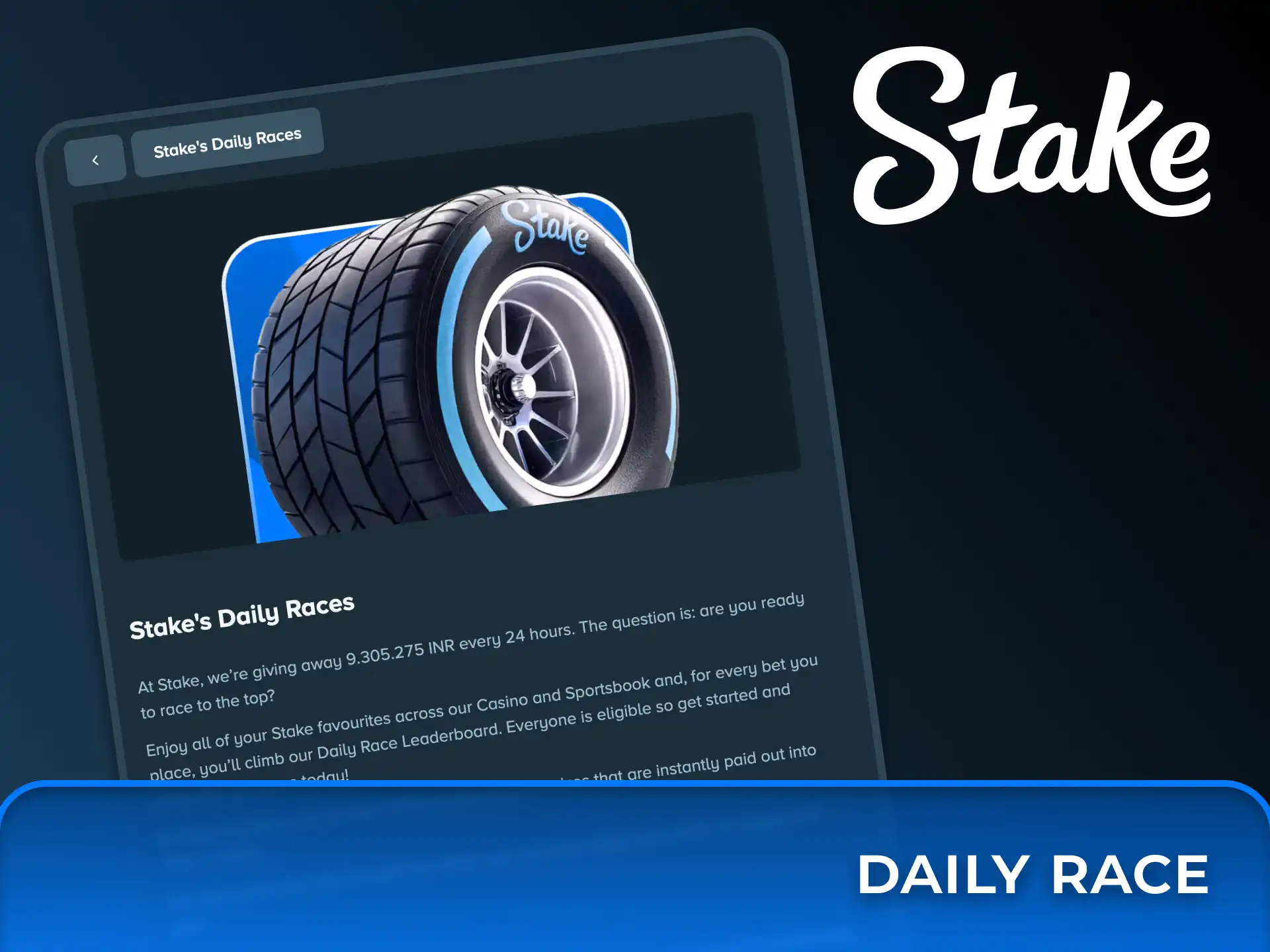 Join the Stake daily race to compete for massive prize pools.