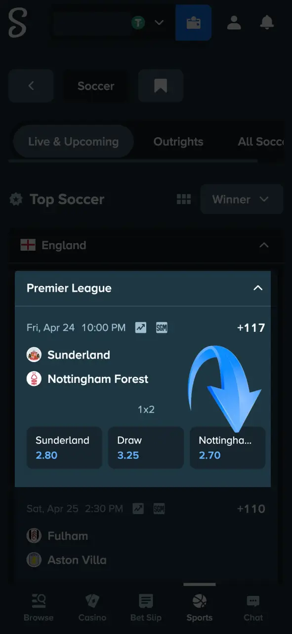 Add selections to bet slip to organize your potential winnings at Stake.