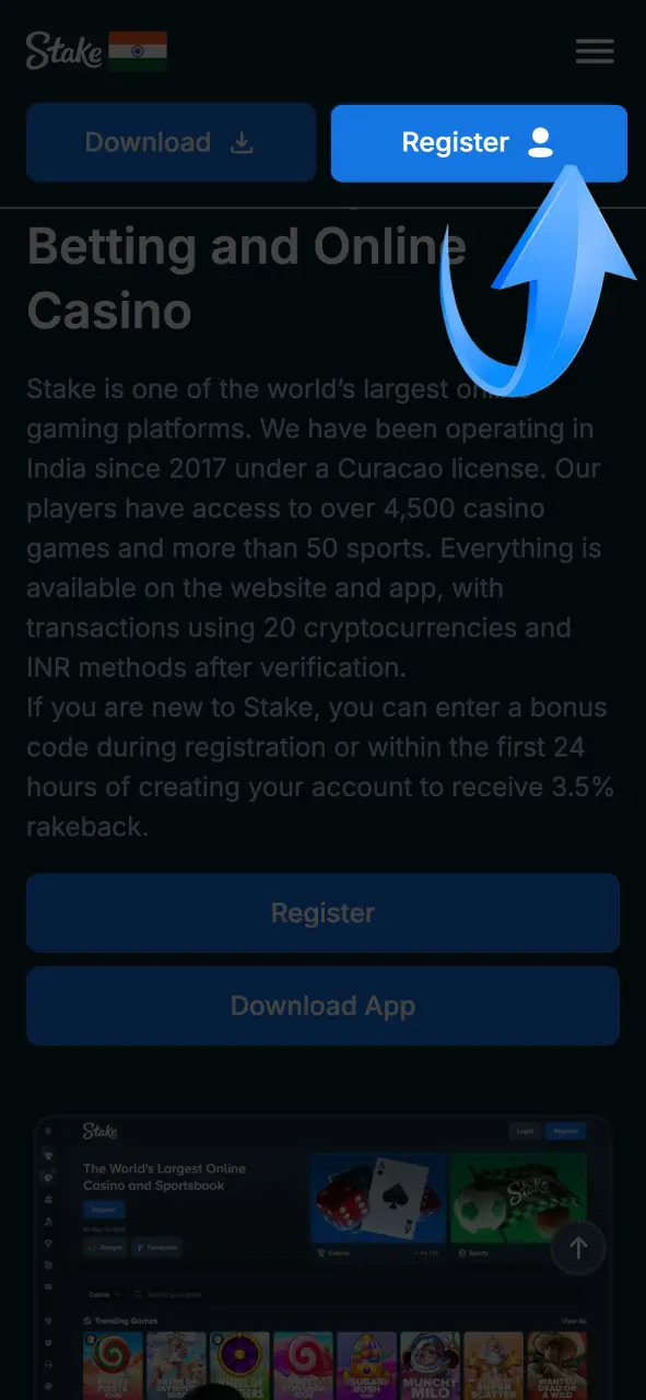 Open the login page on the official Stake site to access your account.