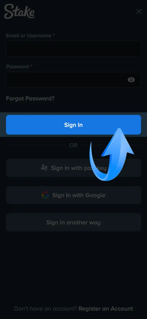 Verify and log in to your Stake profile to begin betting.