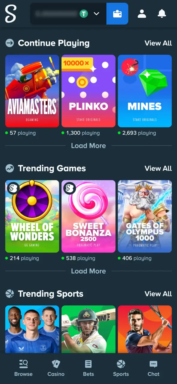 Start playing your favorite casino games and sports betting at Stake.