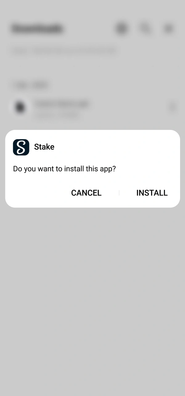 Run the installer completely trying to download Stake APK for Android.