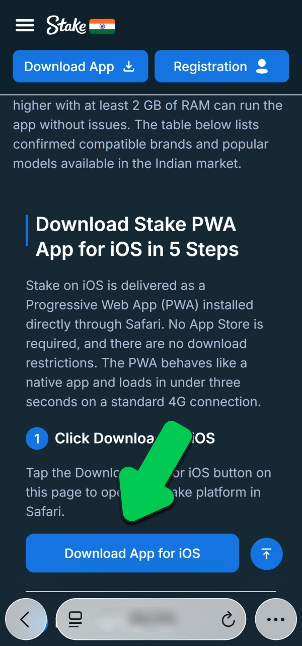 Open your mobile browser to download Stake PWA App for iOS.