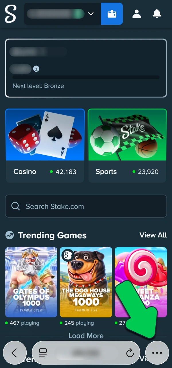 Open the navigation tools menu to download Stake PWA App iOS.