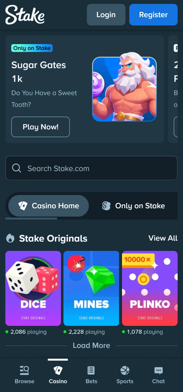 Explore dynamic slots lobbies loaded inside the digital Stake App interface.