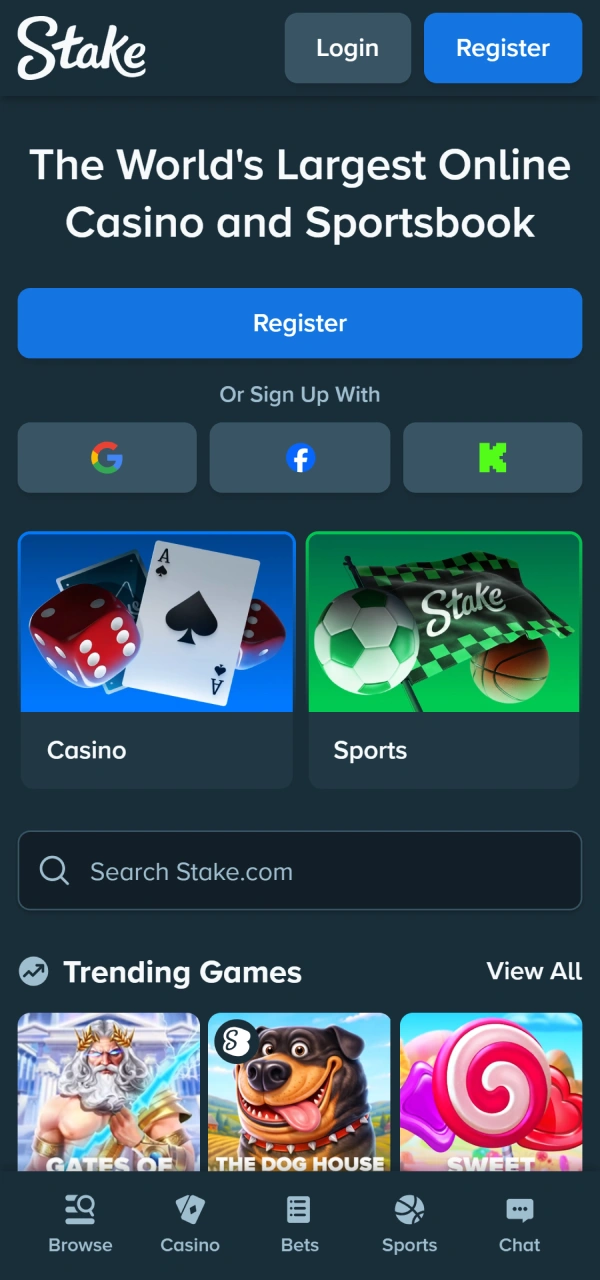 Open the primary menu tab on the Stake App interface page.