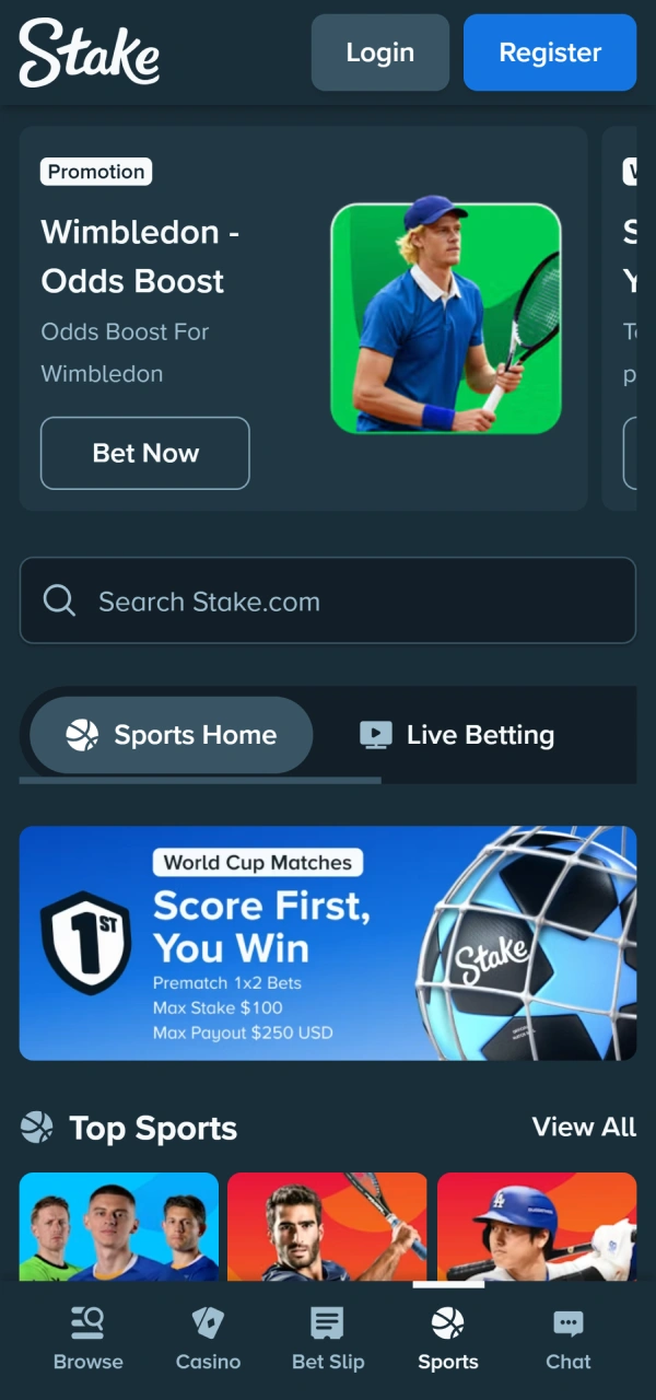 Browse comprehensive live betting lines within the mobile Stake App interface.