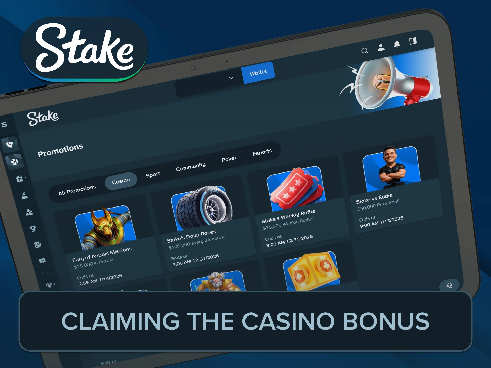 Fund your gaming account to trigger the special casino Stake Bonus.