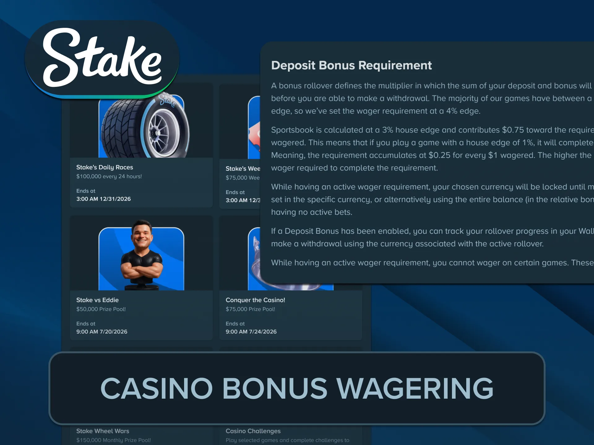 Read the exact multiplier play-through conditions for this casino Stake Bonus.
