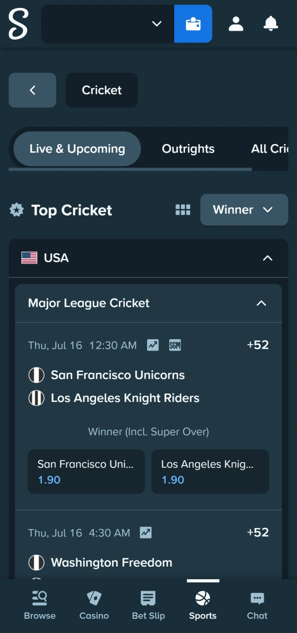 Browse active championship odds lists checking how to start betting Stake.