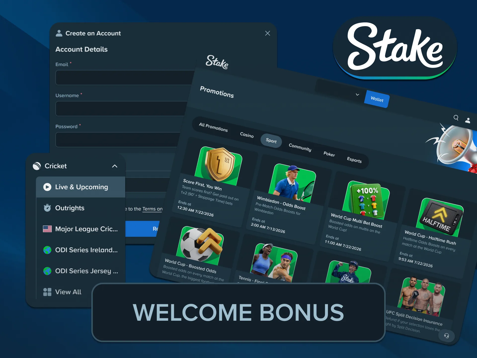 Claim a lucrative percentage match offer to boost your Stake Cricket profile.