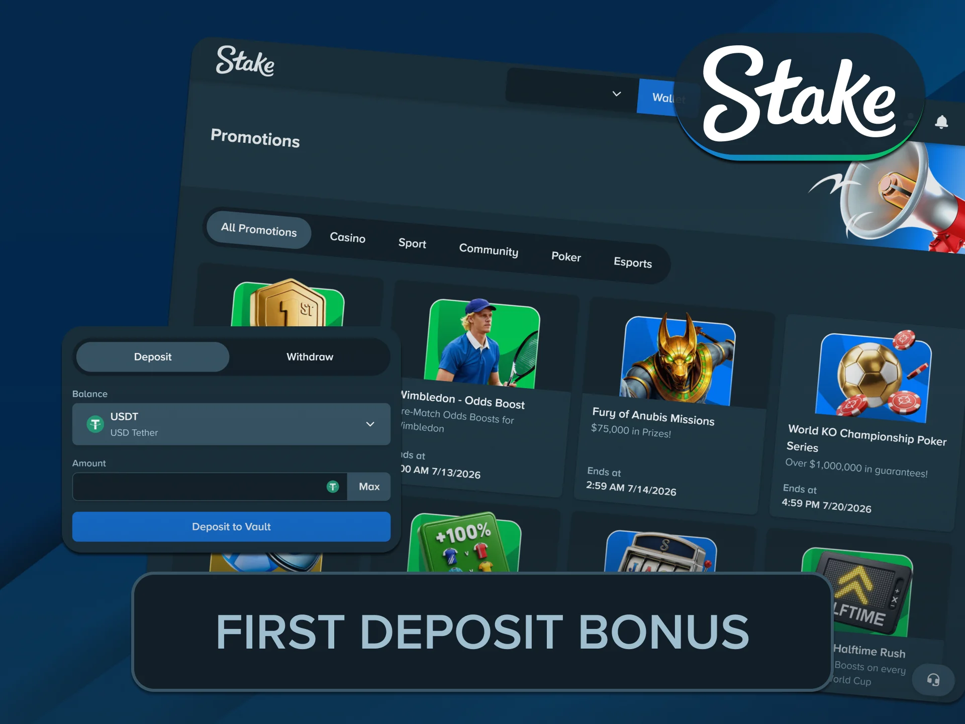 Activate your exclusive match voucher by completing your first Stake Deposit online.