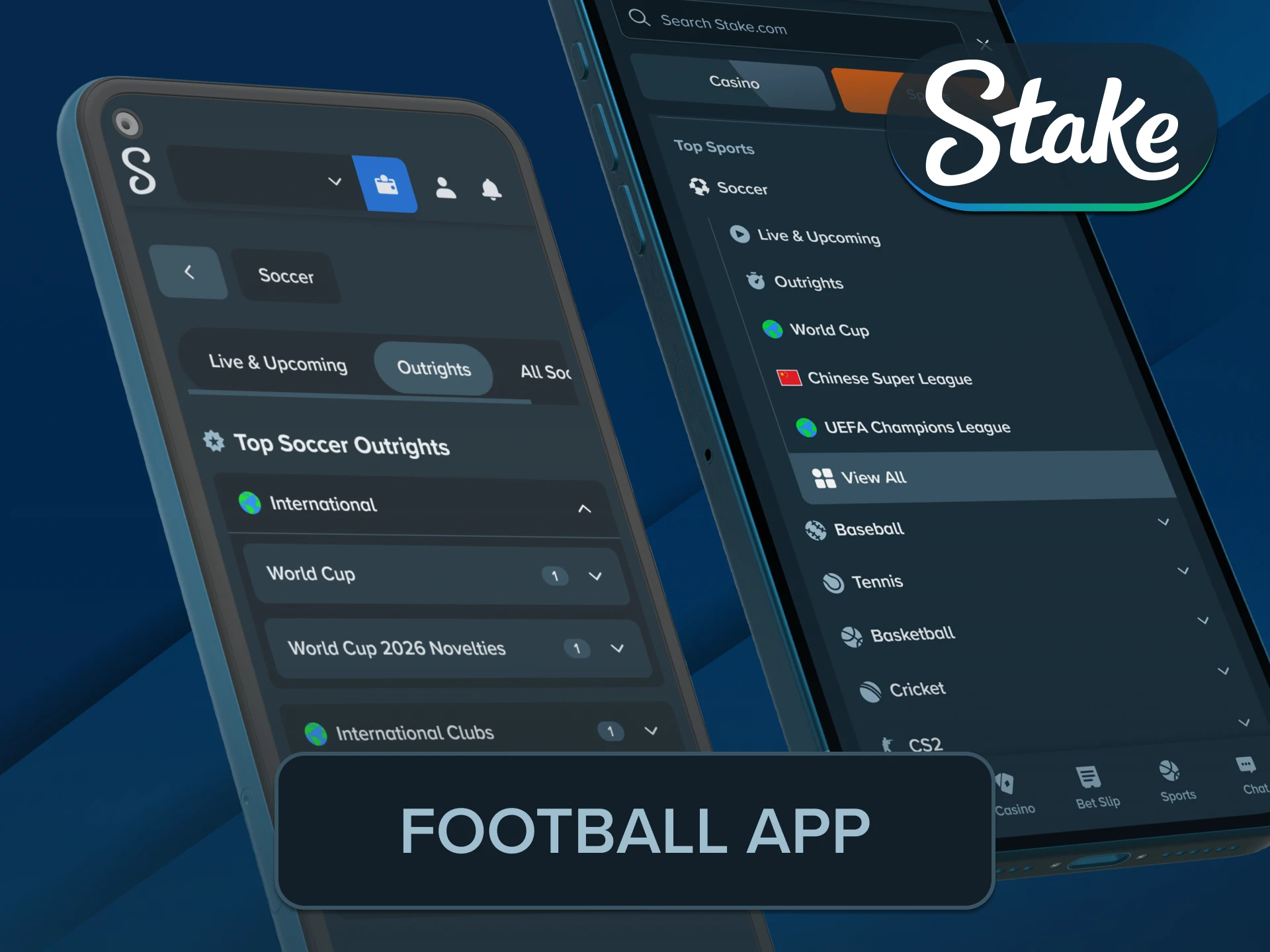 Download the responsive mobile application to enjoy portable mobile Stake Football.