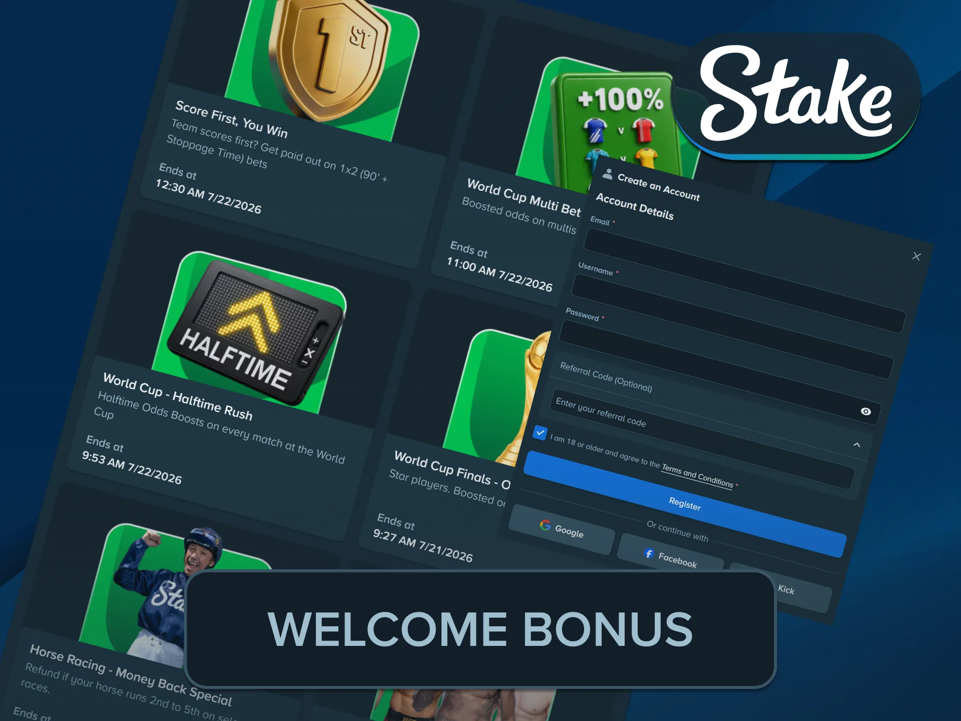 Claim a lucrative percentage match offer to boost your Stake Football profile.