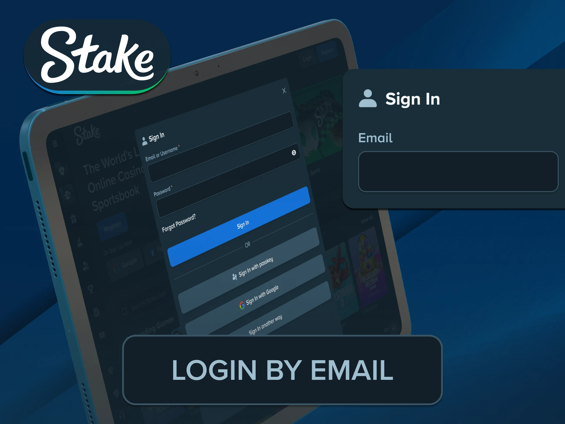Insert your registered email contact to finish the rapid Stake Login.