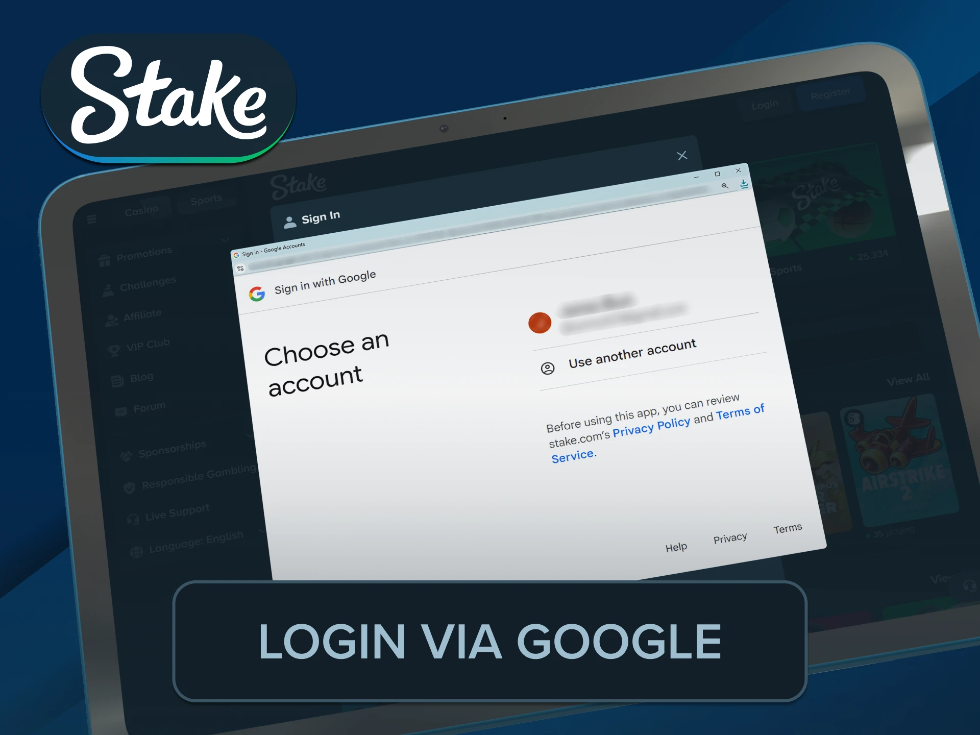 Use your linked social network profile to execute your Stake Login.