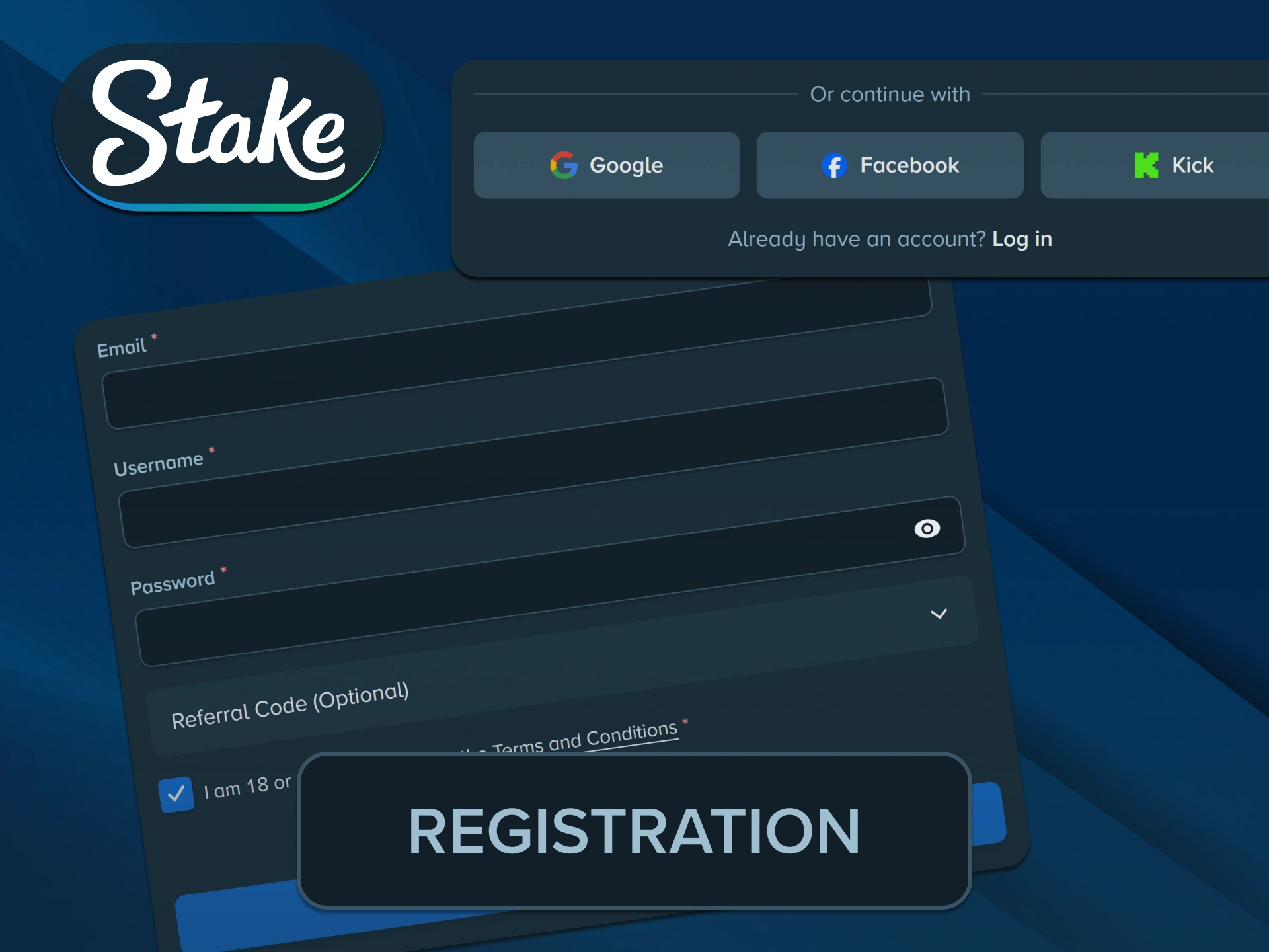 Open a new account and complete your official Stake registration today.