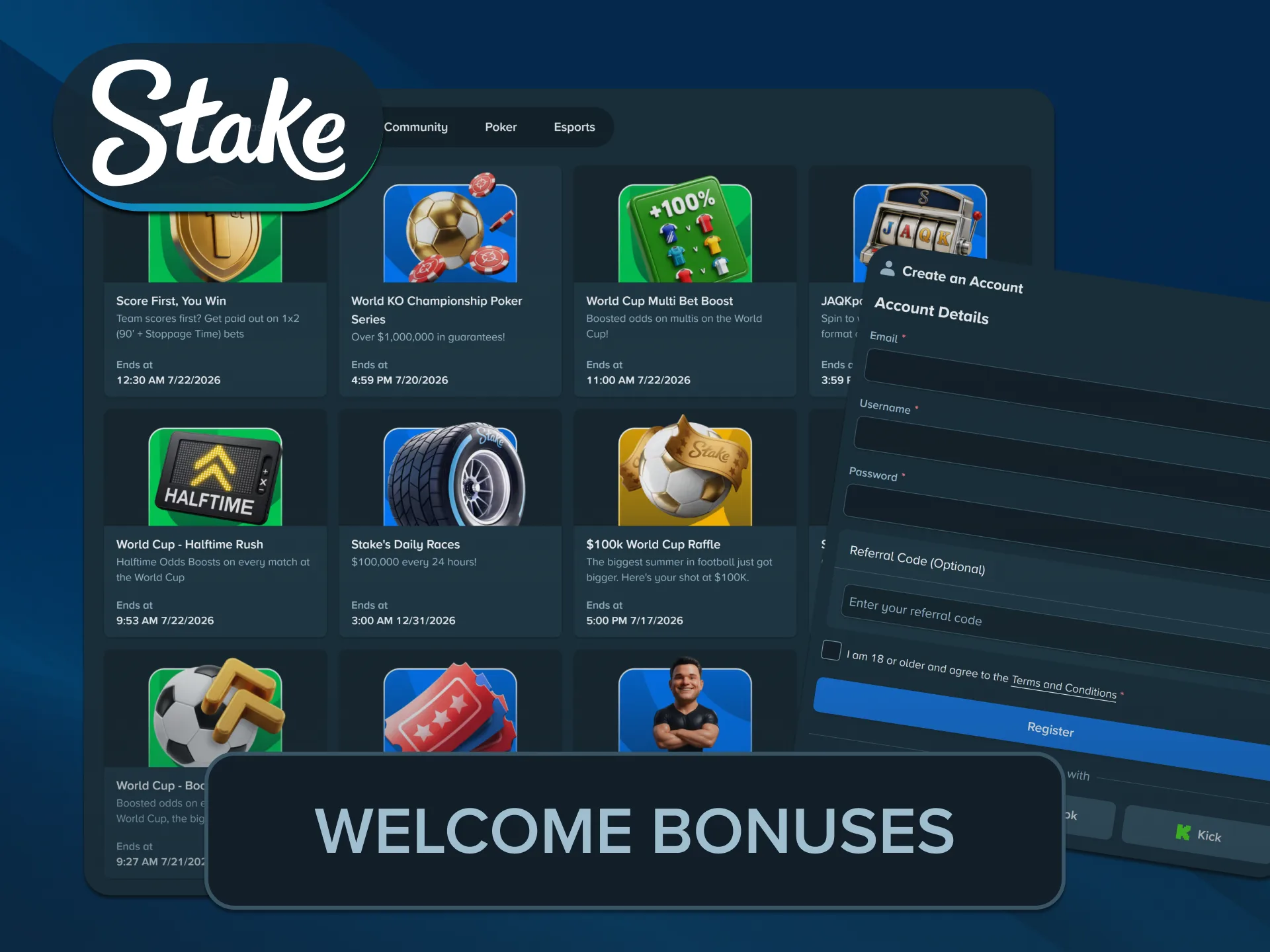 Claim premium Stake welcome bonuses to maximize your online winning chances.
