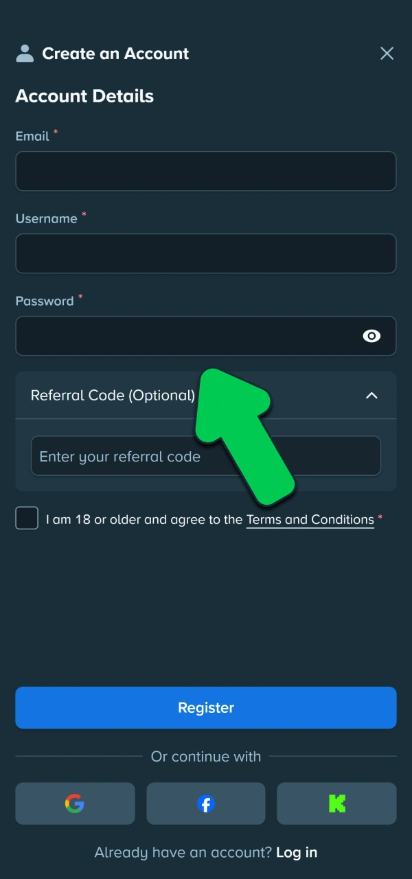 Fill the regular account fields on how to register on Stake app.