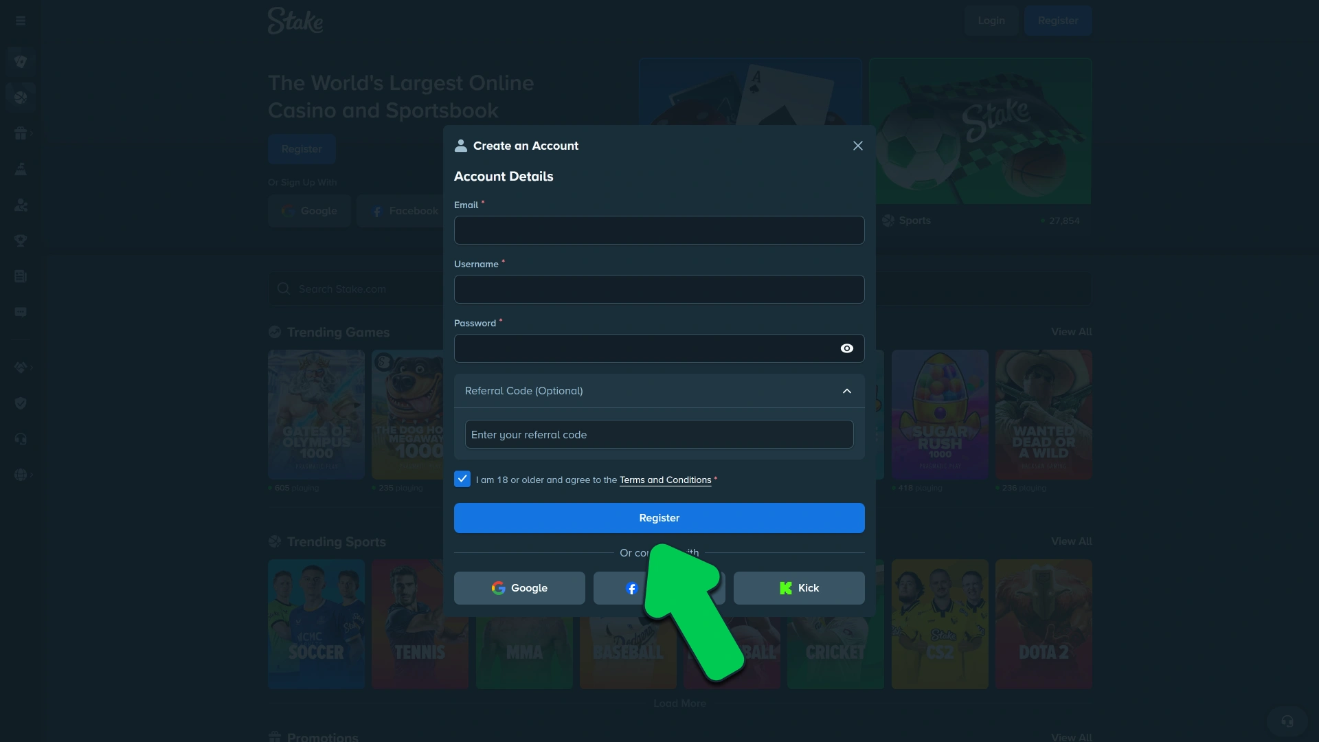 Send your completed official profile data on how to register on Stake.