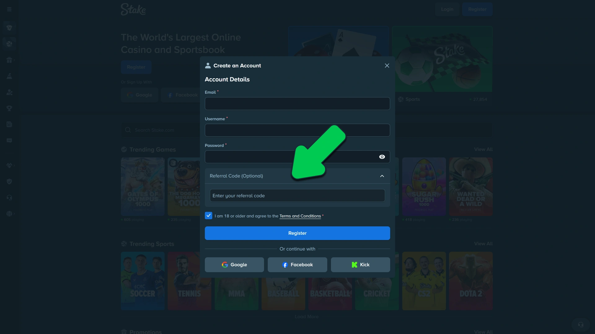 Pick your local account balance setup on how to register on Stake.