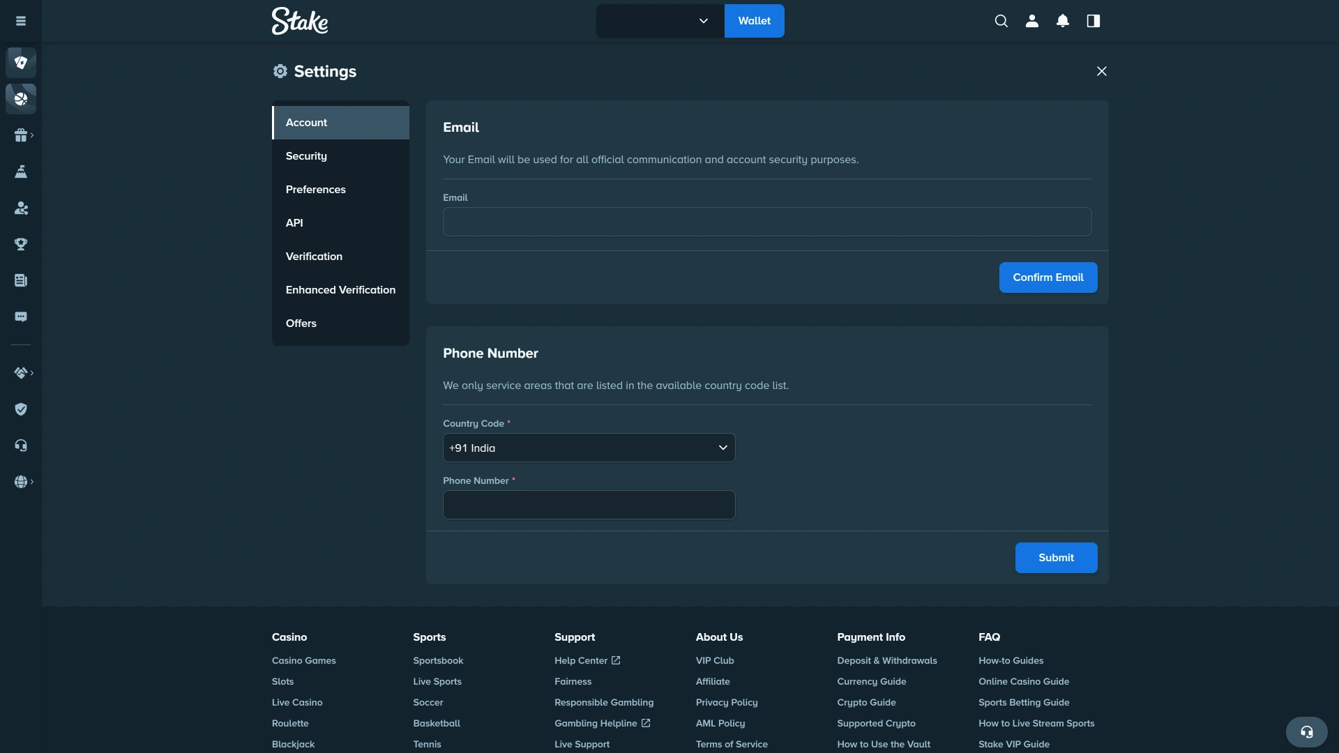 Validate your personal contact credentials on how to register on Stake.