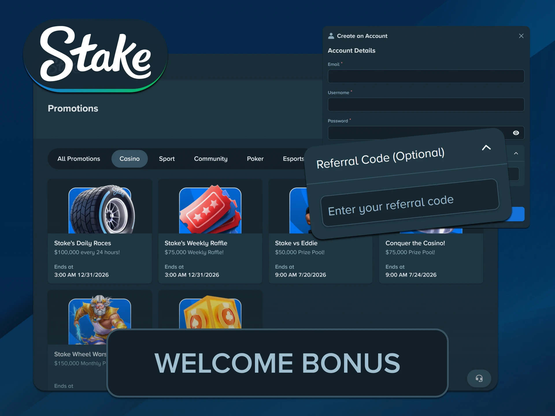 Unlock your initial signup reward pack to play premium Stake Slots.