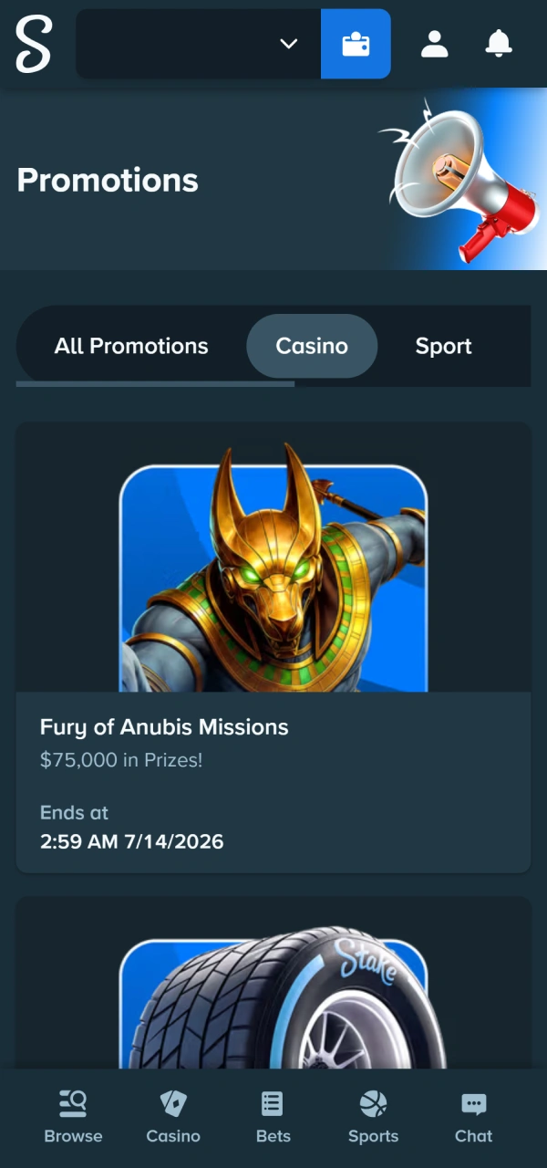 Activate Stake free game chips to use for playing slot games.